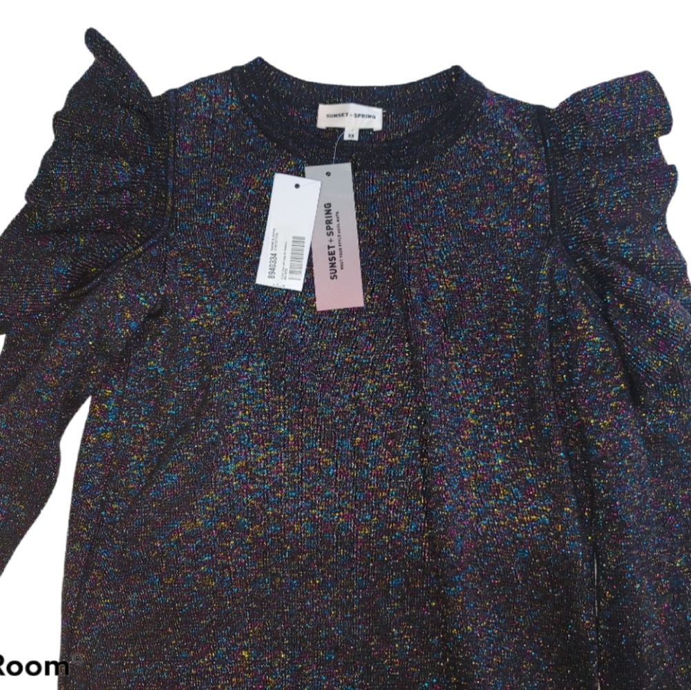 Sunset & Spring Black Metallic Ruffled Sweater - Picture 4 of 6